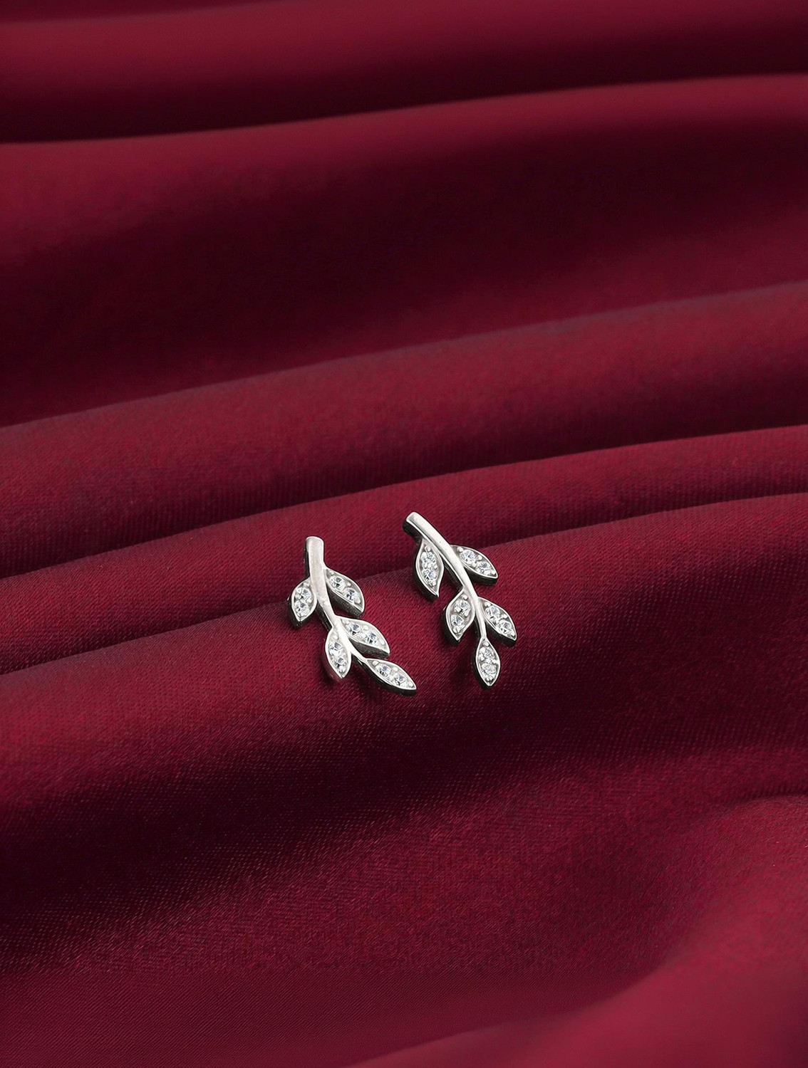 Image of GIVA 925 Silver Leaf Earrings|dangler to girls|Lifetime Plating|6 Month Warranty Zircon Silver Stud Earring