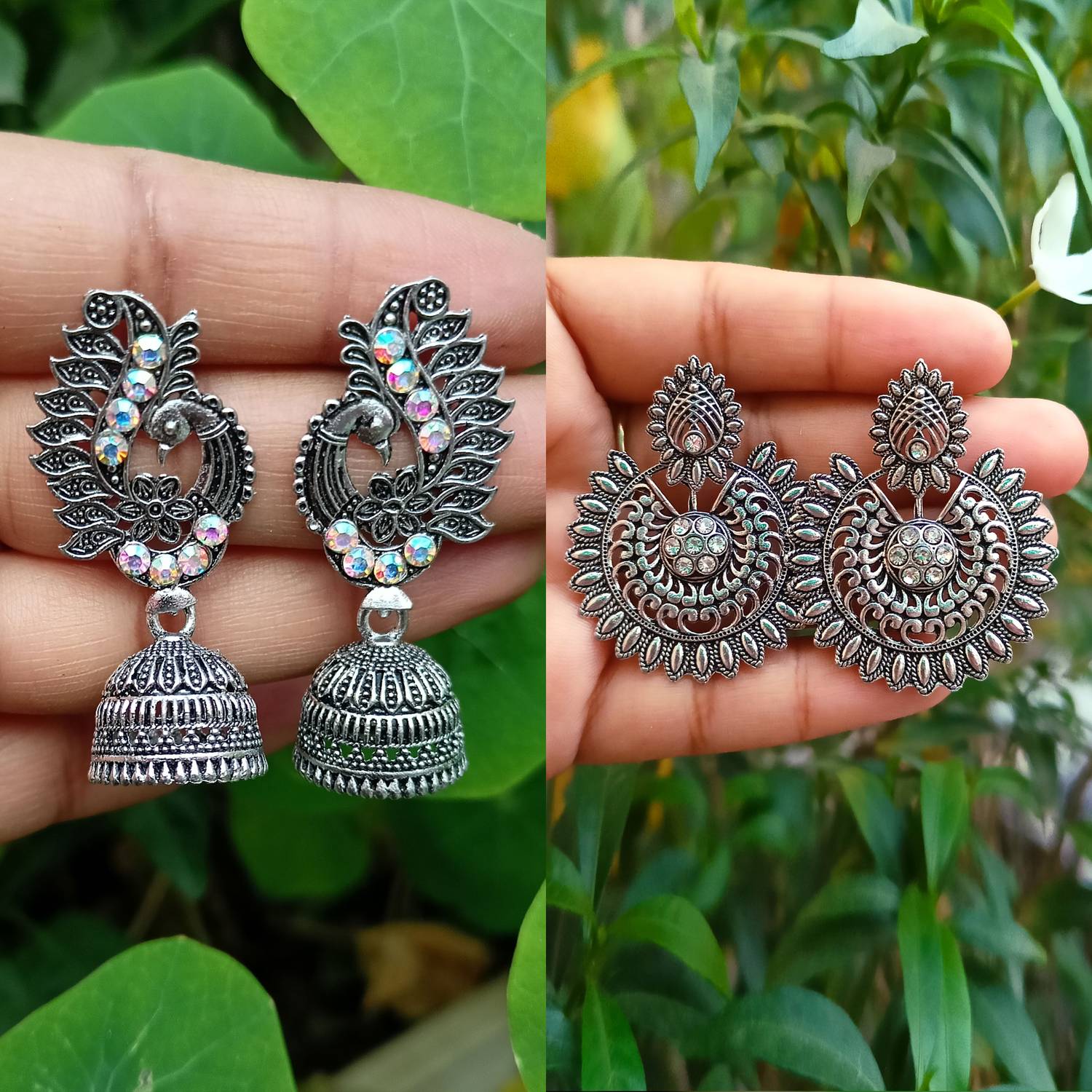 Aadvik Collections Traditional Oxidized Earings Pack of 2 Jhumki Earring For Women & Girls Alloy Jhumki Earring