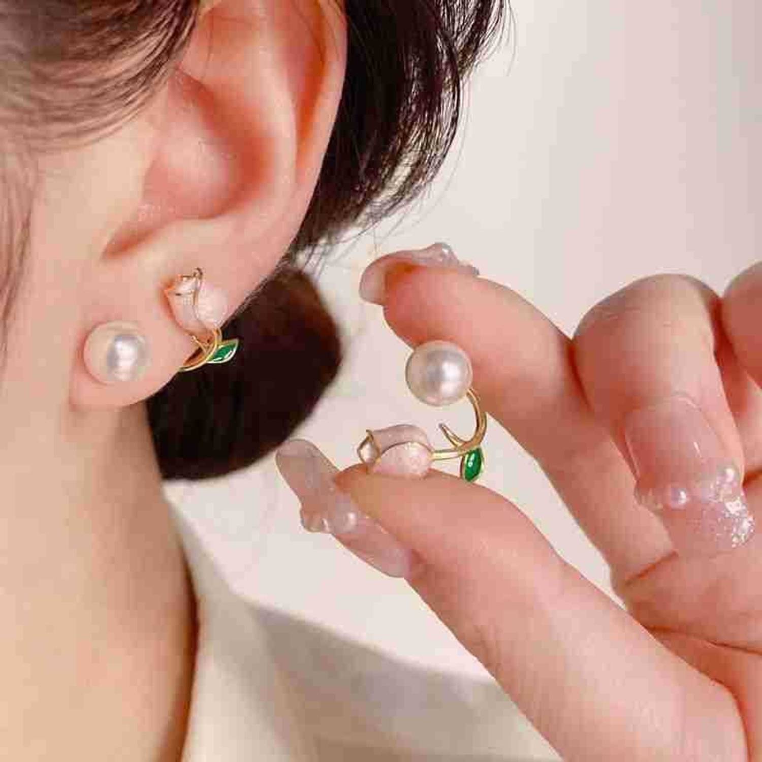 BlueShine Korean Pearl & Pink Flower Earrings for Women Girls western Trendy Party Wear Pearl Alloy Stud Earring