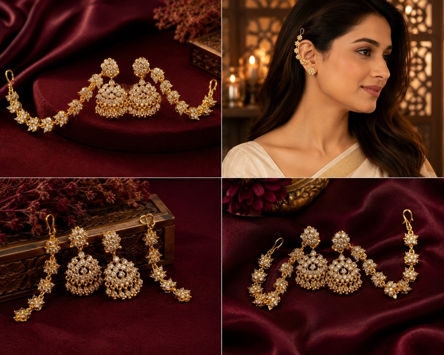 Image of jumkha White stone Earrings set 0.1 Brass Stud Earring, Cuff Earring, Earring Set, Jhumki Earring