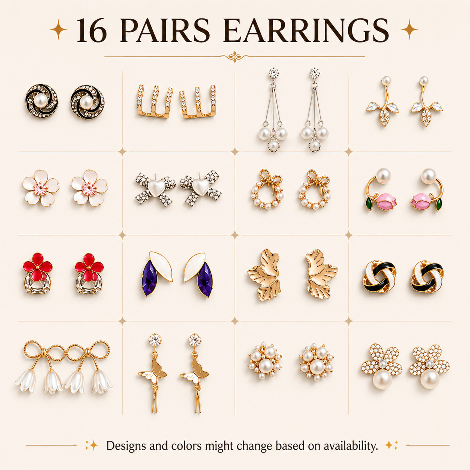 Image of Treviyaa 16 Earrings Box with Korean Earrings Alloy Jhumki Earring