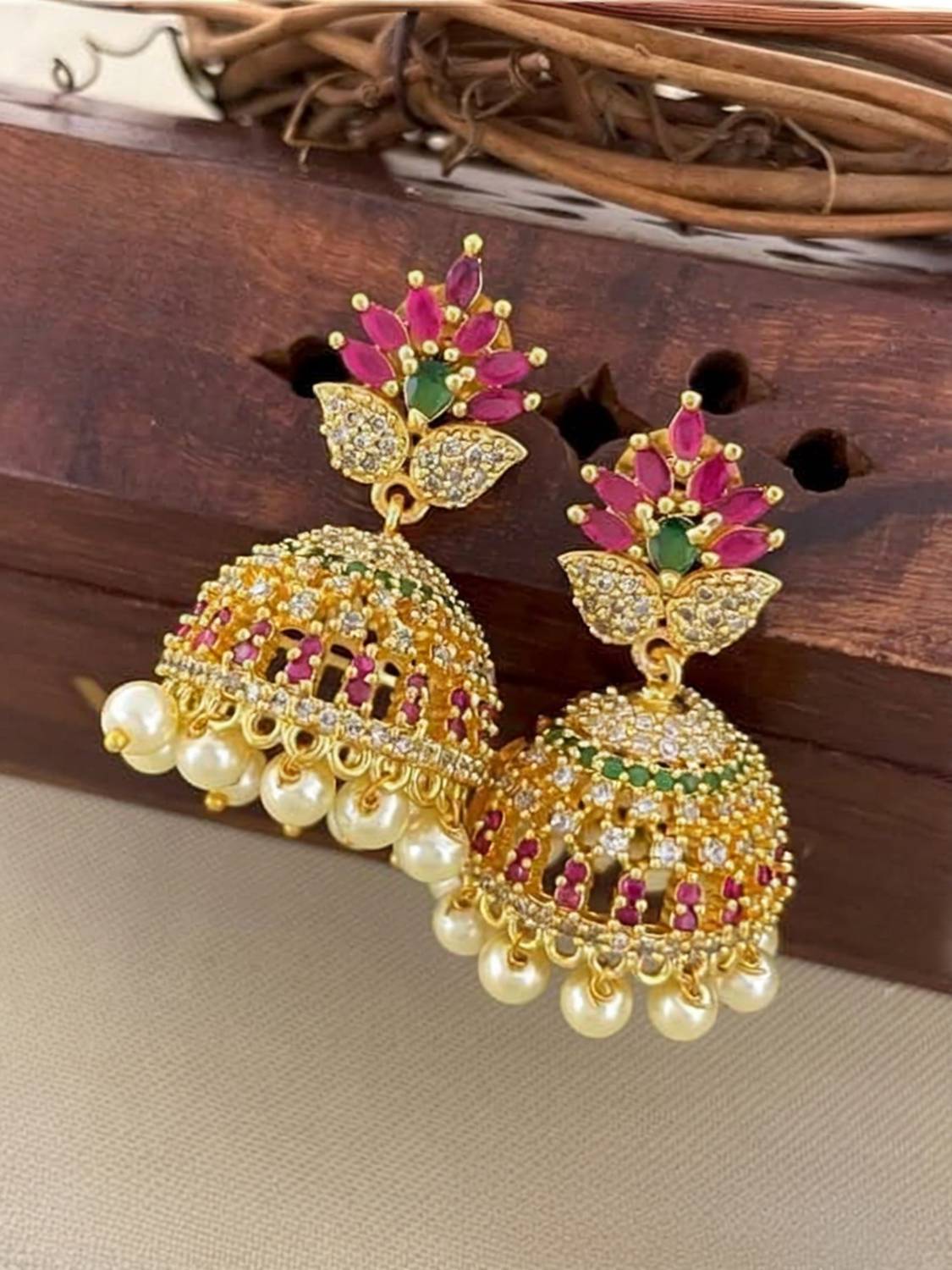 ACHU JEWELS 302 Cubic Zirconia Brass Jhumki Earring