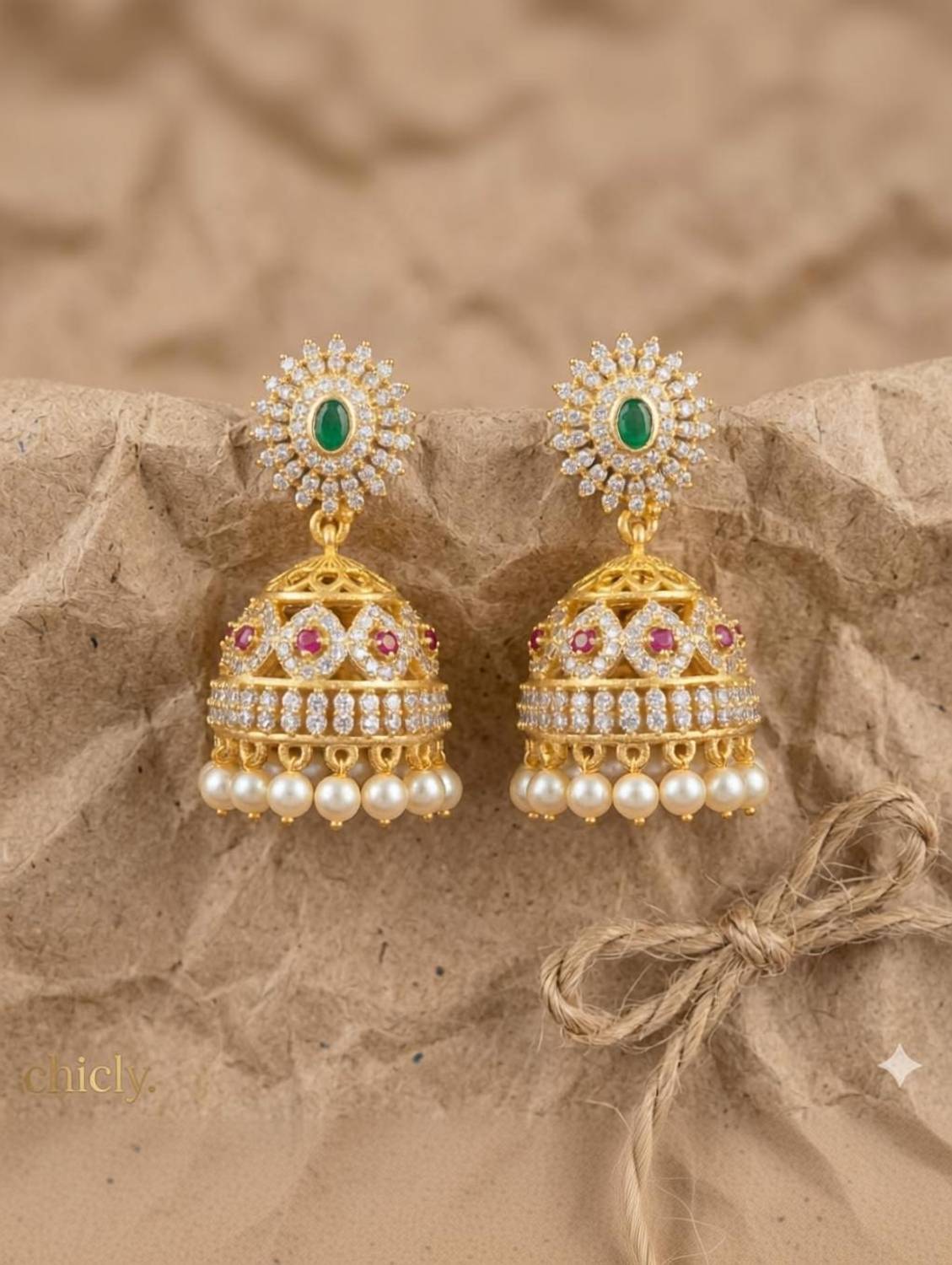CHICLY Traditional Bell Shape Jhumka Design Alloy Earring Set
