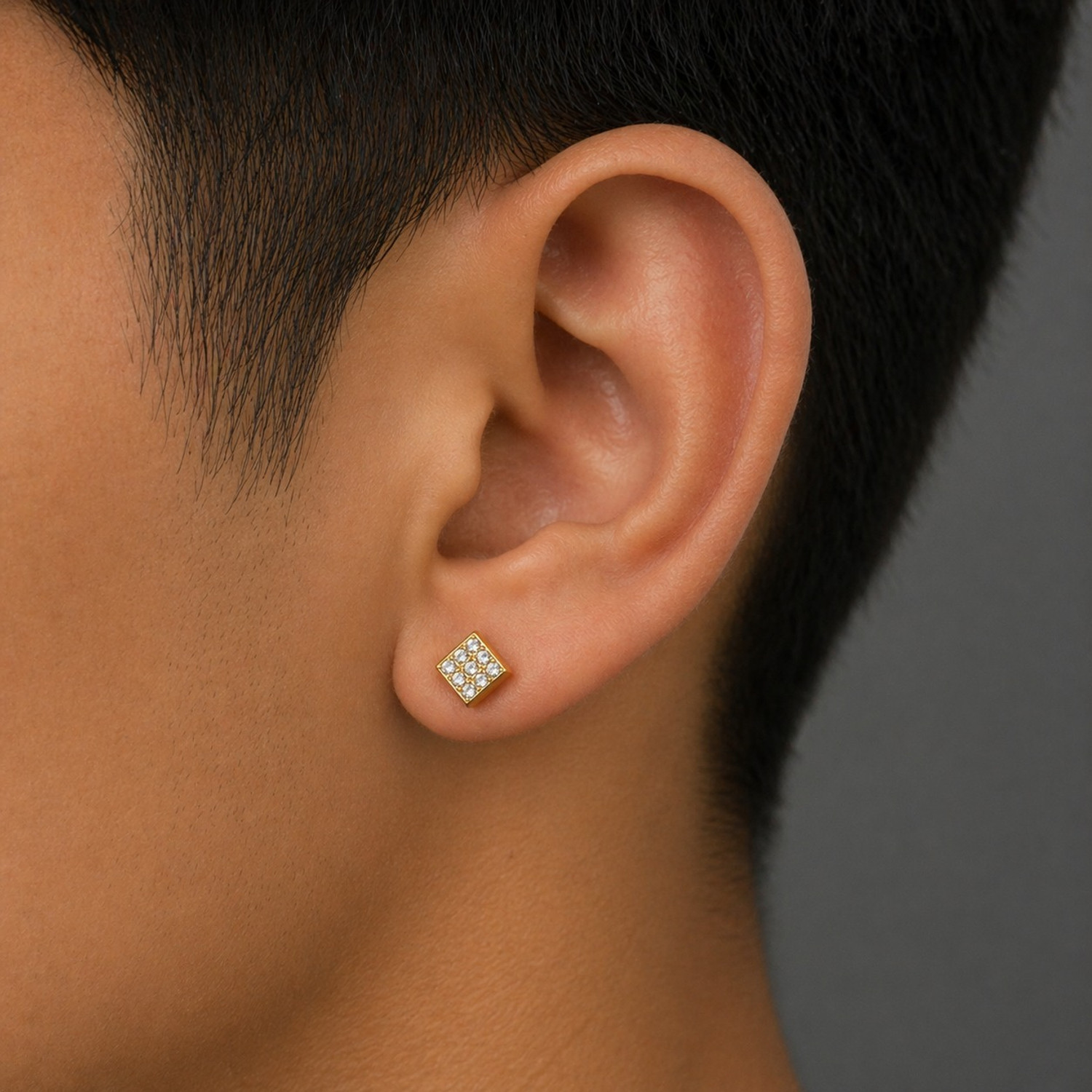 Image of Srrt Gold Square Stud Earring with Stones Crystal Alloy Stud Earring