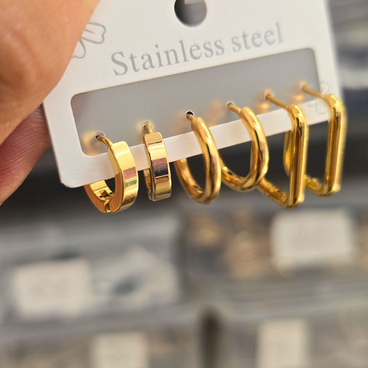 Image of Bauble Cluster Anti Tarnish 18k Gold Plated 3 Pairs Stud Earrings Set for Girls & Women| Stainless Steel Earring Set, Hoop Earring