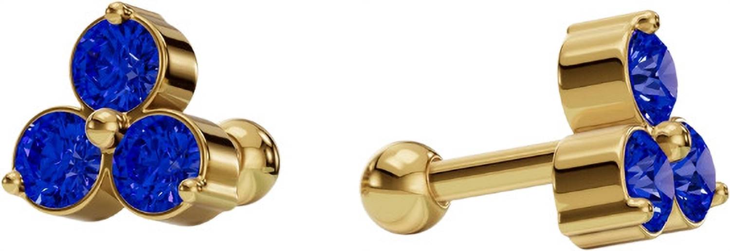 ANUSHKA JAIN JEWELLERY Created Blue Sapphire Trio Round Stud Earrings, 18K Gold Vermeil Cubic Zirconia Sterling Silver Stud Earring