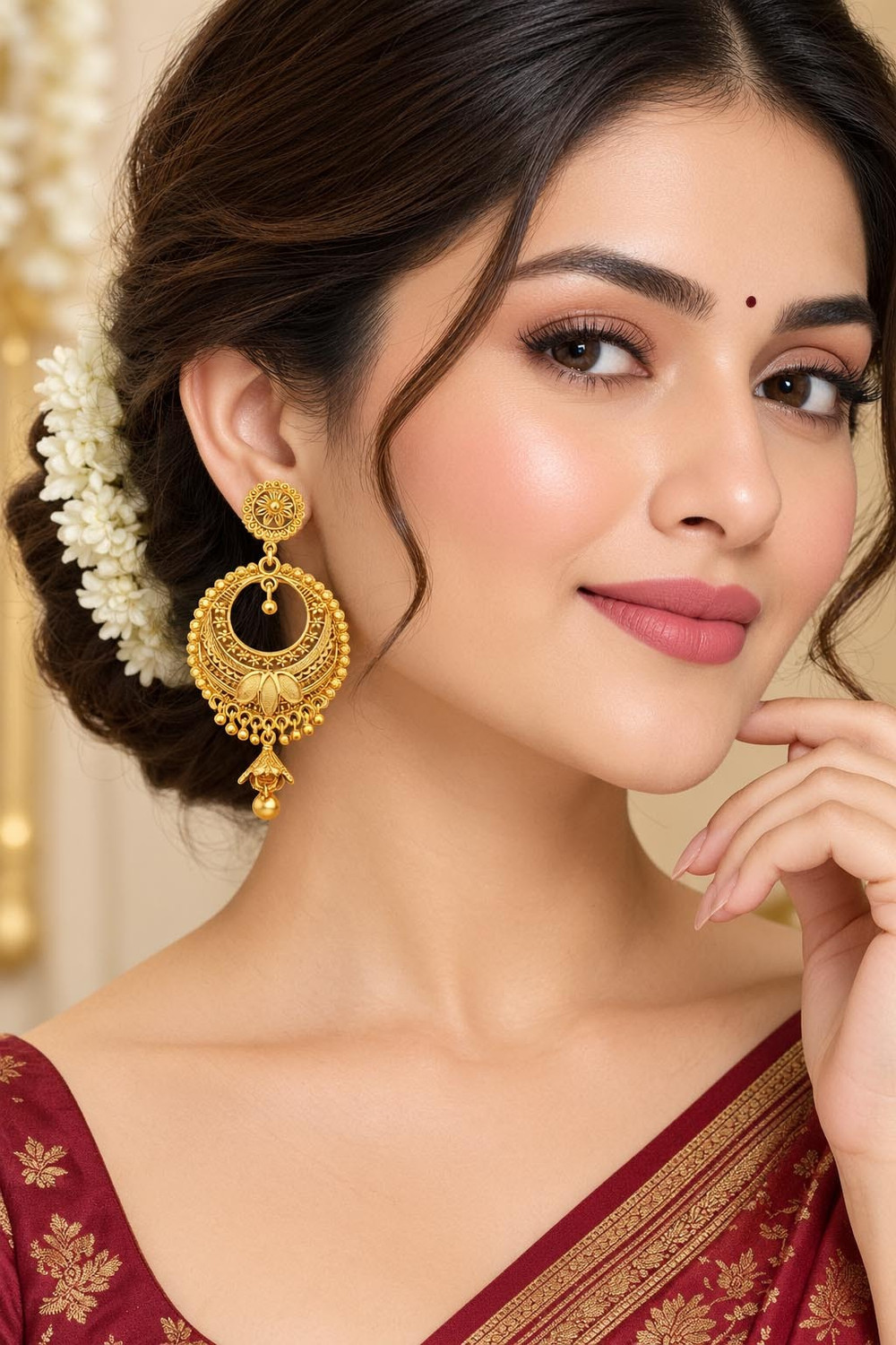 Image of FASHION HOUSE Gold Earring for woman Gold Plated Pearl Hoop Earrings Brass Chandbali Earring
