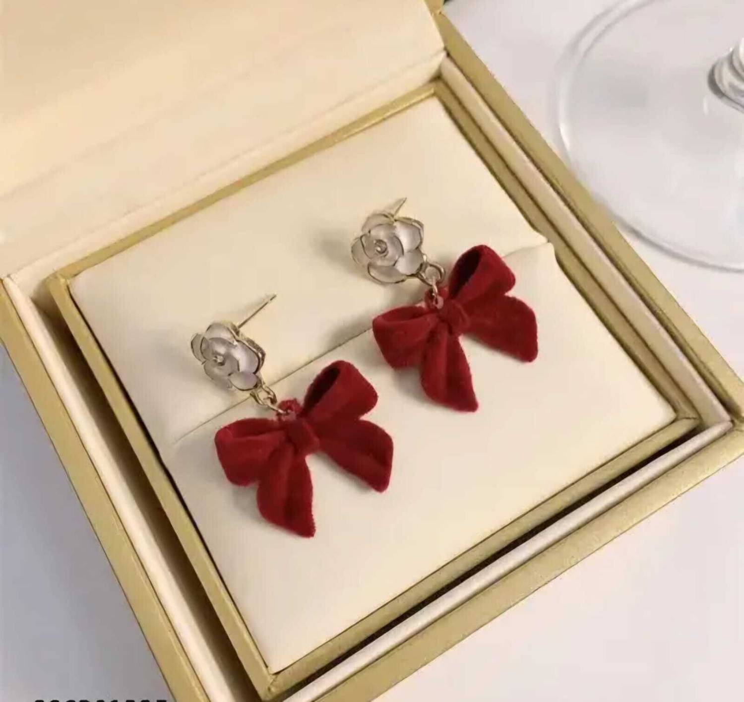 Brijsun Red Velvet Bow & Flower Stylish Western Korean Earrings Combo For Women Girls Alloy, Metal, Steel Earring Set, Drops & Danglers, Rhinestone Studs, Hoop Earring, Stud Earring, Plug Earring
