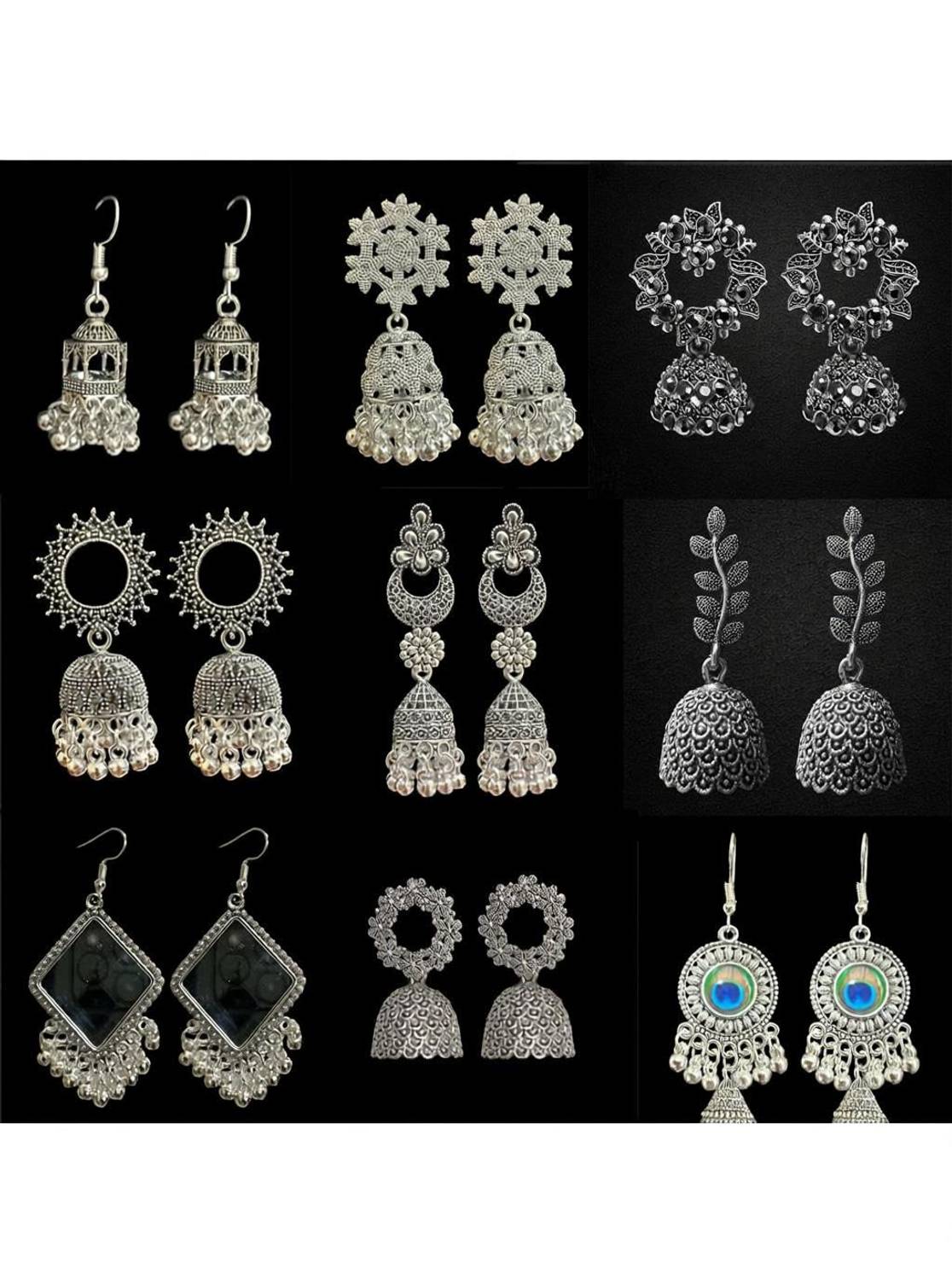AVAYUKTAA Combo of random 5 Pair Oxidised Silver Combo Jhumki Earrings Set Alloy Earring Set