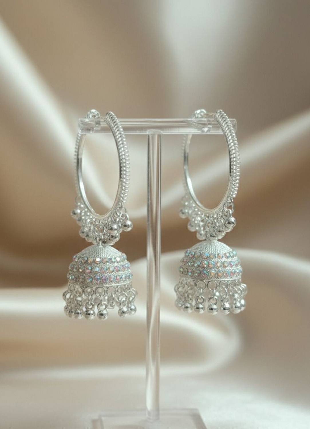 Aadya Collections Silver Crystal Embellished Hoop Jhumka Earrings Alloy Hoop Earring