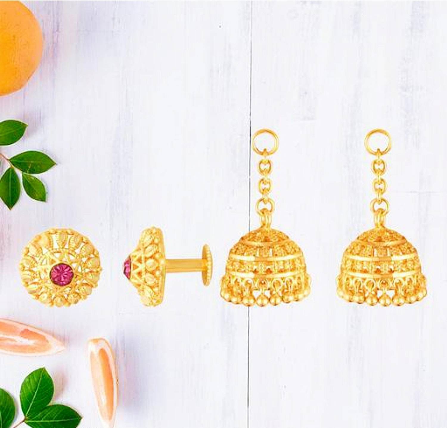 blush bella 1 gram gold plated removable jhumka earrings gold finish Beads Brass Jhumki Earring