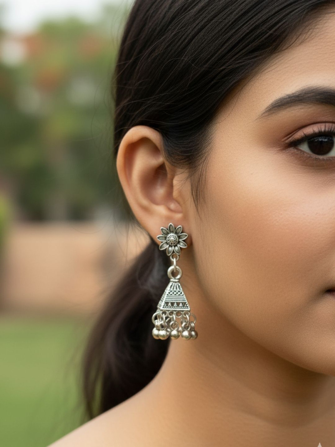 Image of adhira creation Pack of 9 Traditional Oxidised Silver Earrings Combo for Women & Girls Brass Jhumki Earring, Drops & Danglers