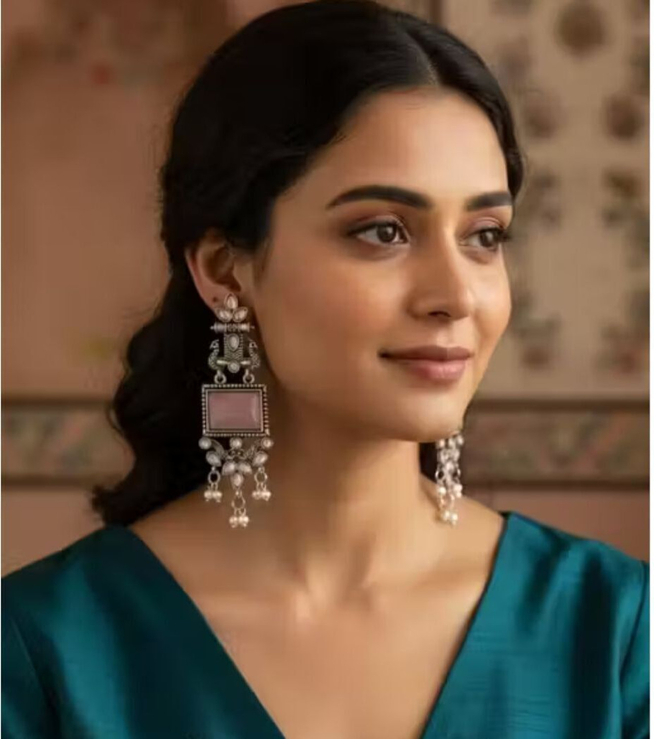 Image of kk creation Peacock big Stone artificial Cheap Earings Zumkha 1 pair Alloy Jhumki Earring