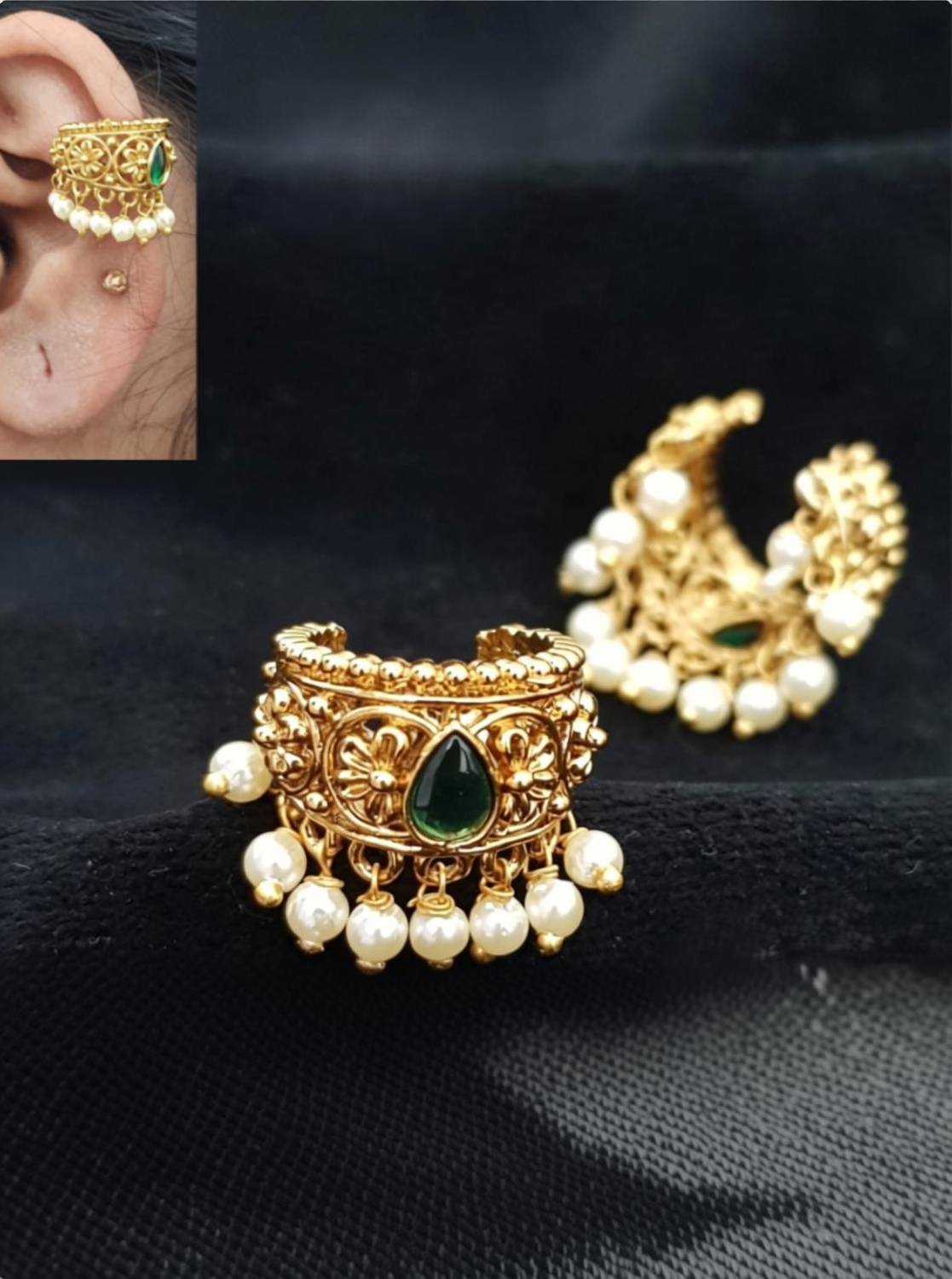 CHICLY Traditional Bugadi / Koppu ear cuff design earrings Alloy Cuff Earring