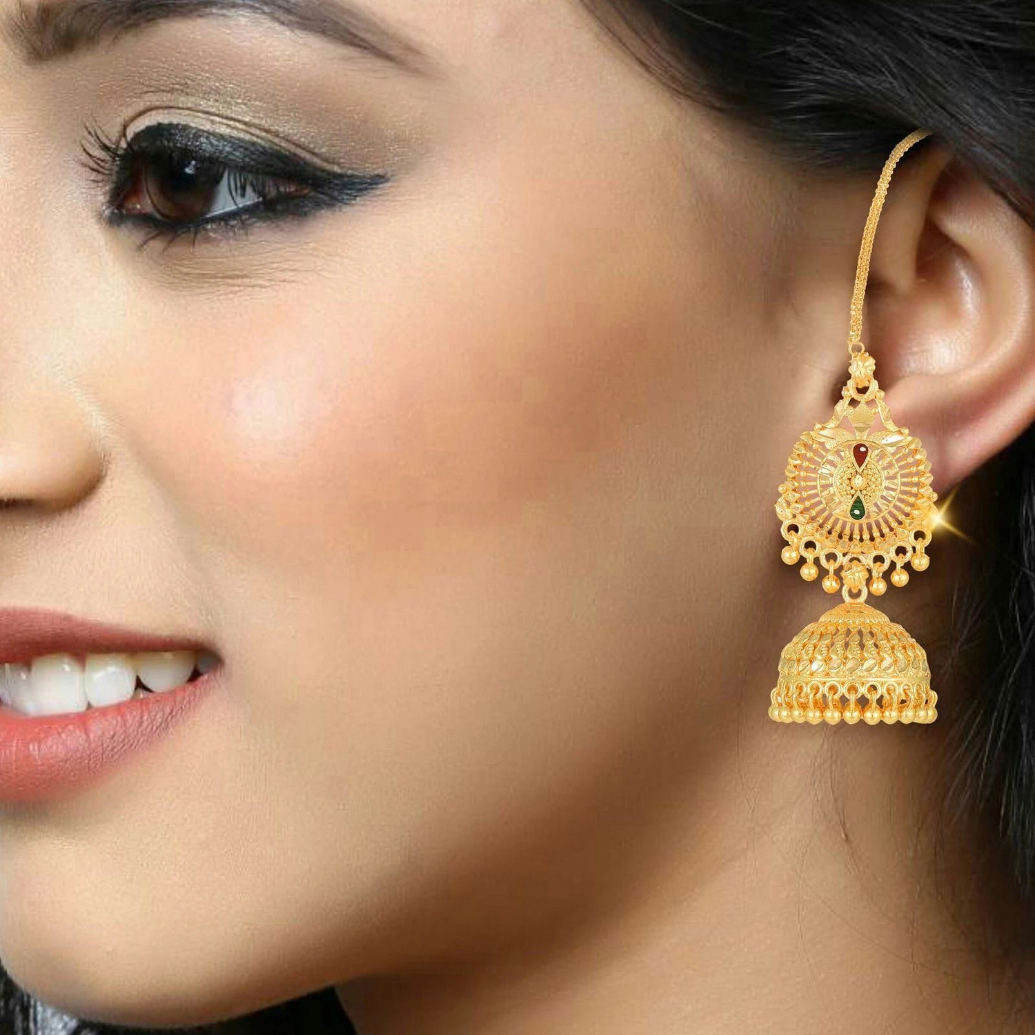 Image of VIGHNAHARTA Vighnaharta Traditional Wdding and Party wear South Screw back alloy 1 gm Gold Plated Kanchain Jhumki Earring for Women and Girls (VFJ1331ERG) Alloy Jhumki Earring