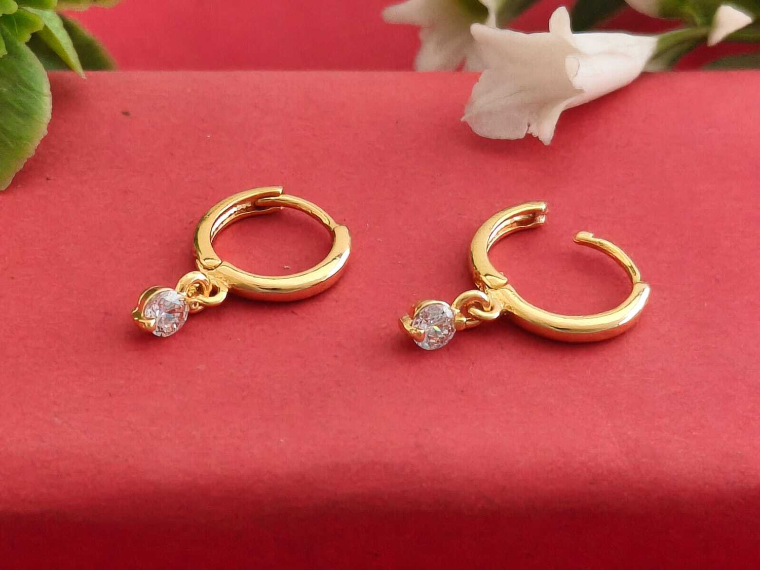 Image of Kesvi 1 GRAM GOLD PLATED DANGLING HOOPS EARRING FOR GIRLS & WOMEN Brass Drops & Danglers, Hoop Earring, Rhinestone Studs, Chandbali Earring, Huggie Earring