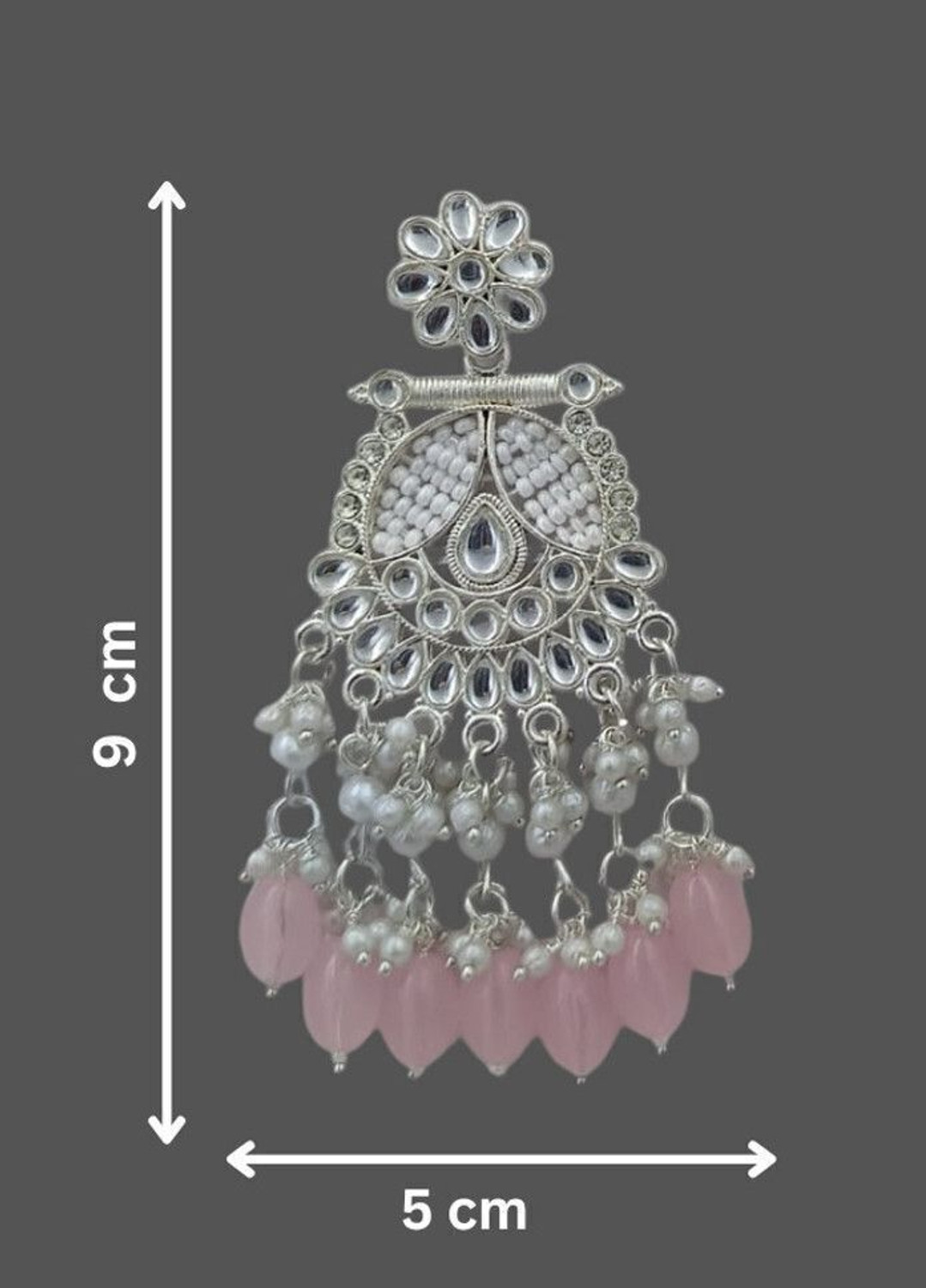 Image of TESSARA Traditional Gold Plated Kundan Pearl with Pink Beads Drop Earrings for Women Alloy Drops & Danglers