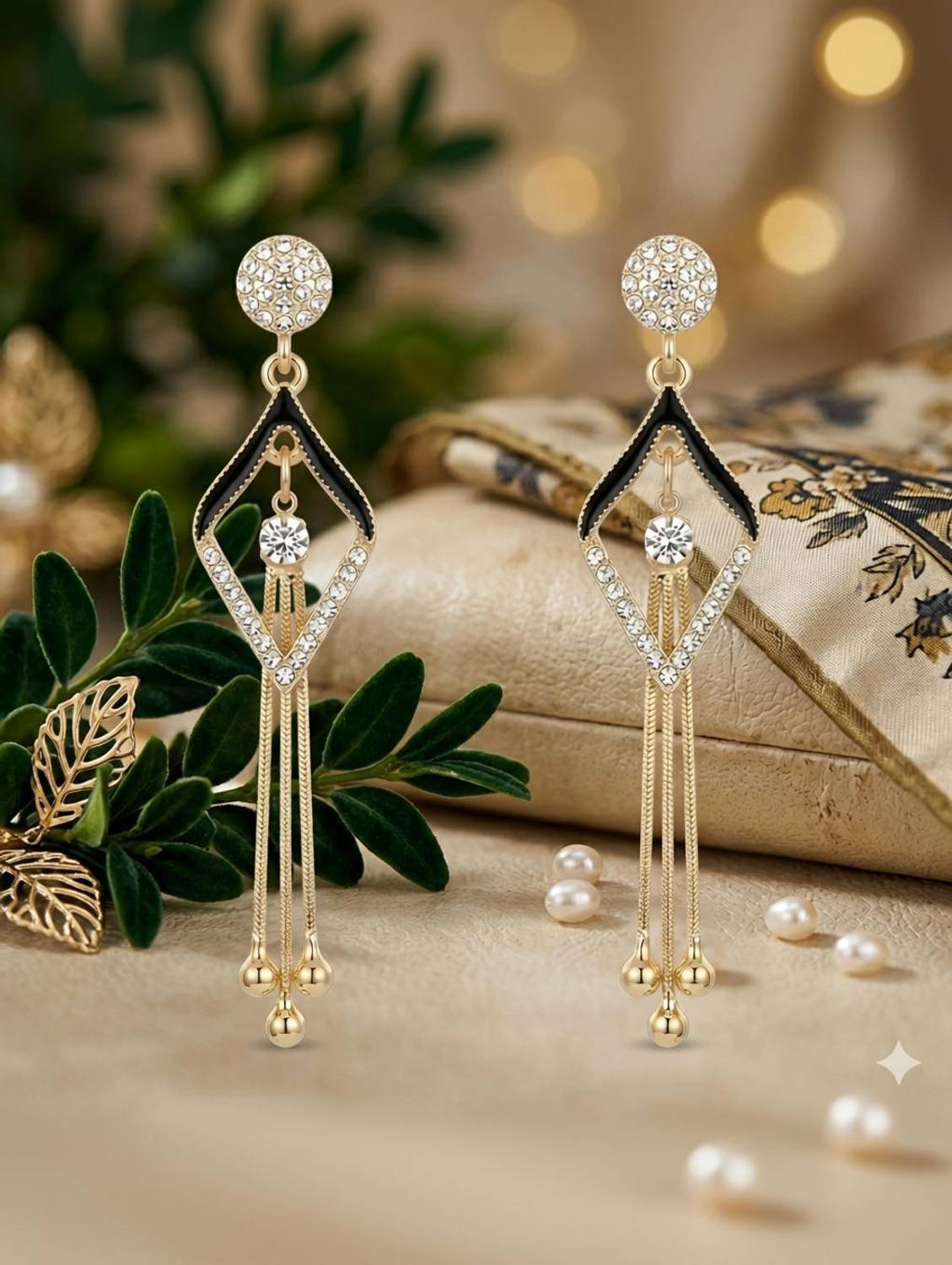 Barmaa Enterprise Golden Plated Long Drop Earrings for Women Stylish CZ Party Wear Pearl Alloy Stud Earring, Drops & Danglers