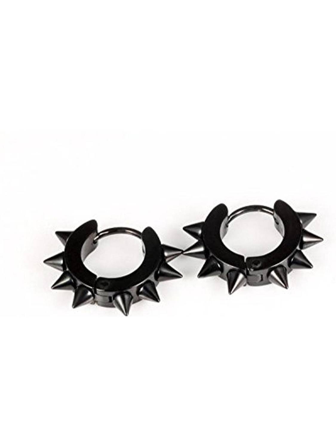 Black pearl Collections Black Spike Trendy Magnetic Hoop Earring Metal Hoop Earring