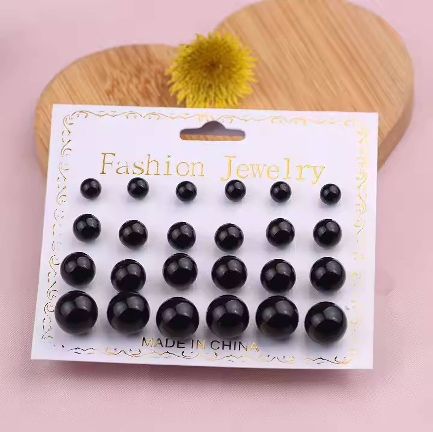 Balasundri 12Pair Black Round Ball Stud Earrings Set for Girls & Women Daily/Office Wear Pearl Plastic Stud Earring, Earring Set, Clip-on Earring