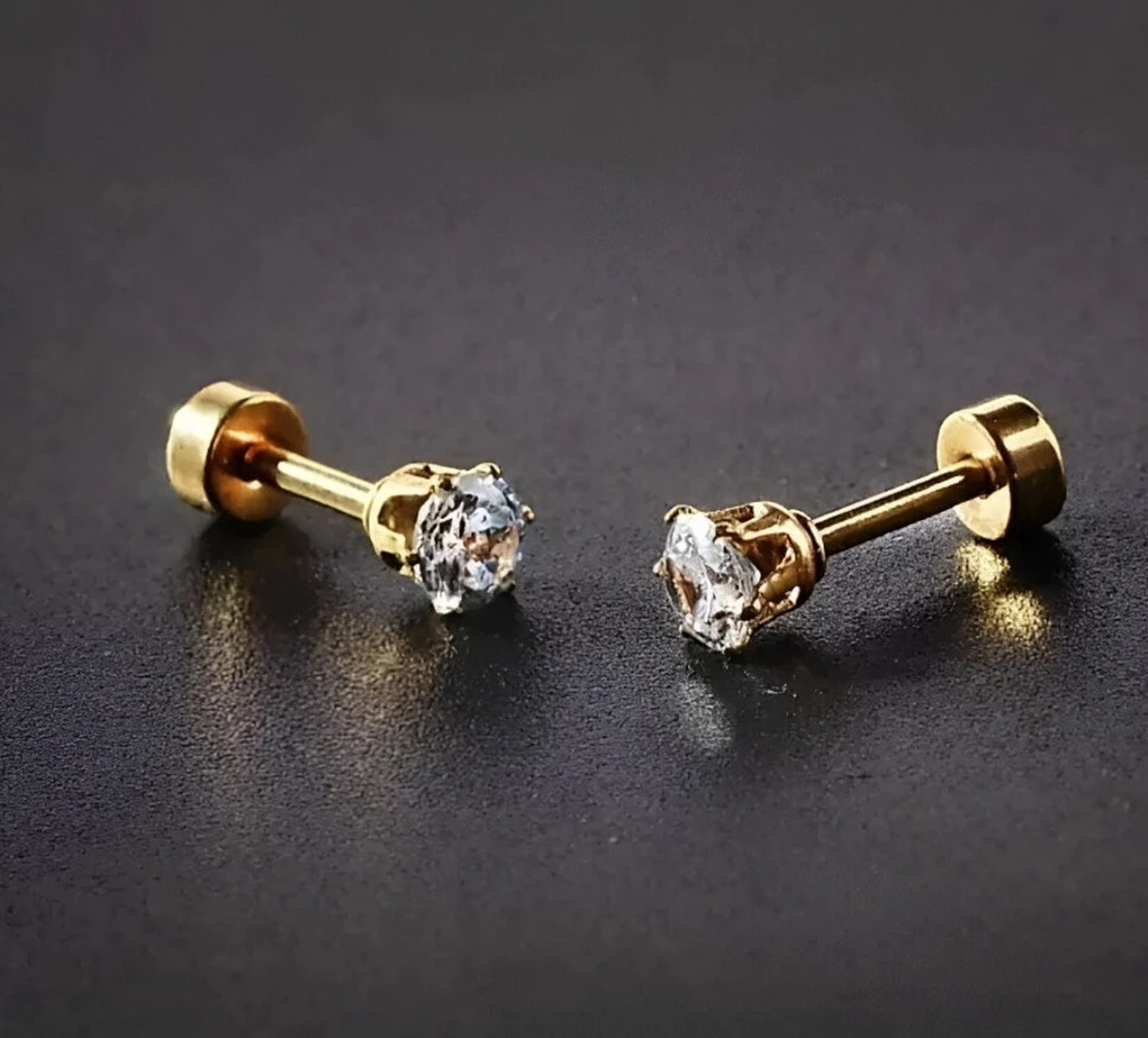 Image of Shree Ju Diamond White Color Stone Studded Gold Plated Ear Stud Diamond Stainless Steel Stud Earring