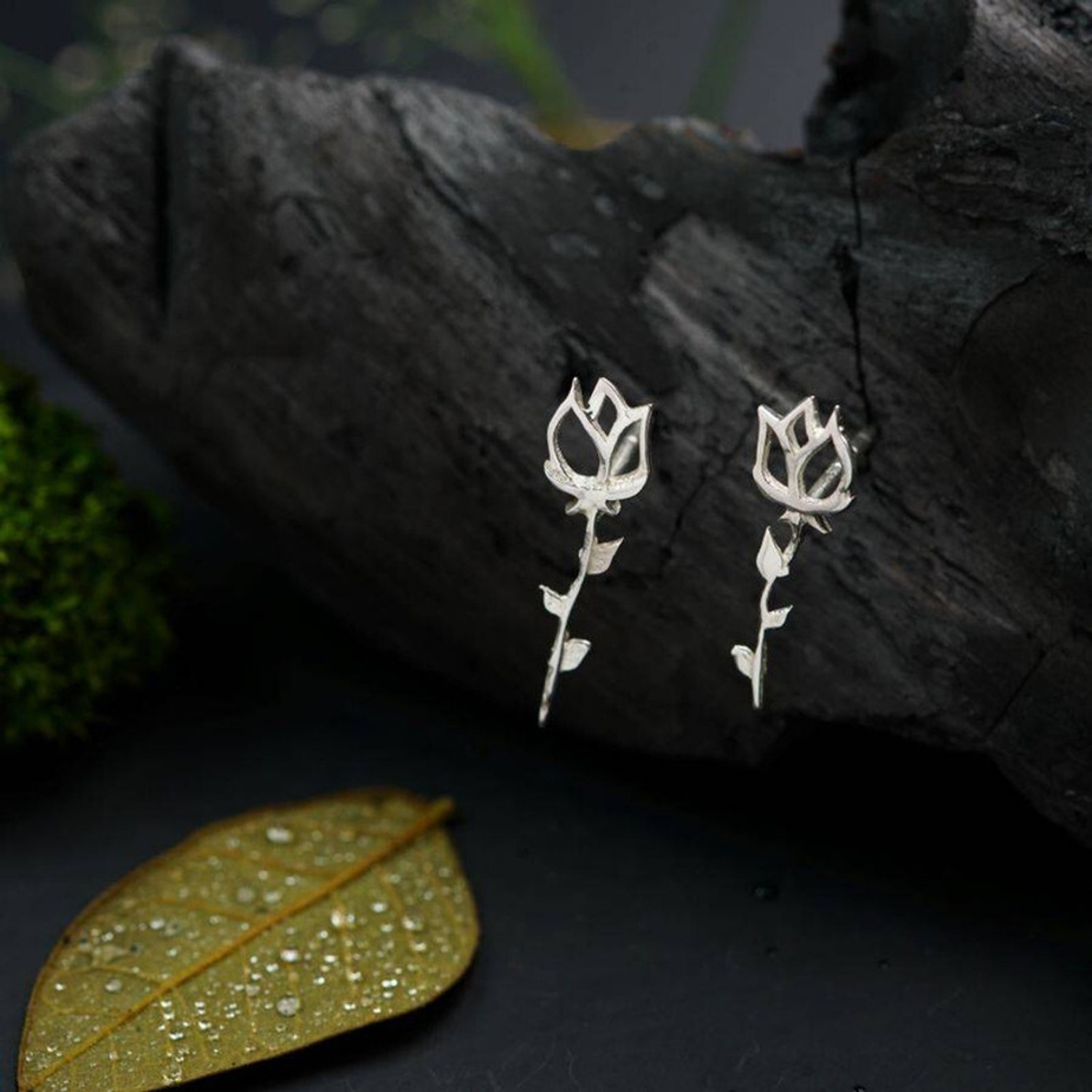Image of AADYAA House Of Aadyaa Silver Rose Earring for Women | 92.5 Silver Stud Earring