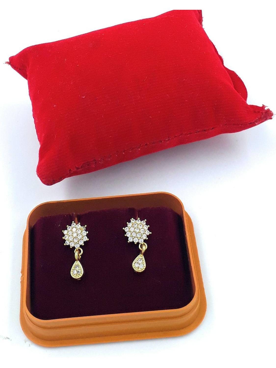 Anujeet Fashion Hub Gold Plated Covering 5 metal Impon AD Stone Small Floral Danglers For Women/Girl Copper Drops & Danglers