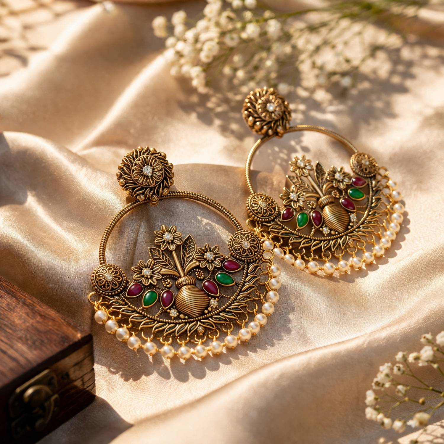 Amshine Chandbali Jhumka Earrings for Women Beads Alloy Drops & Danglers, Hoop Earring, Chandbali Earring