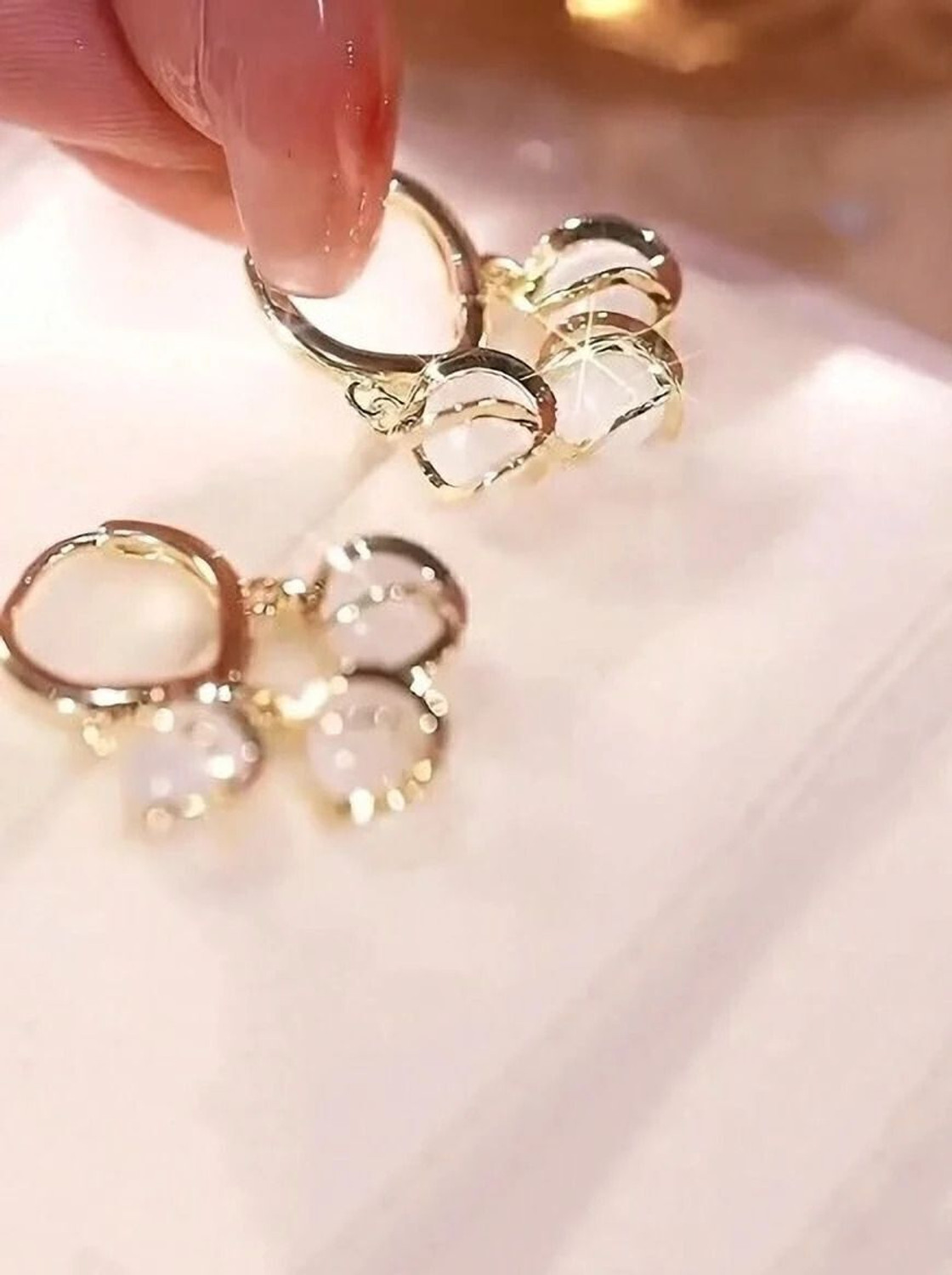 Image of PTwoCreators Rose Gold Opal Hoop Korean Earrings | Crystal Alloy Clip-on Earring