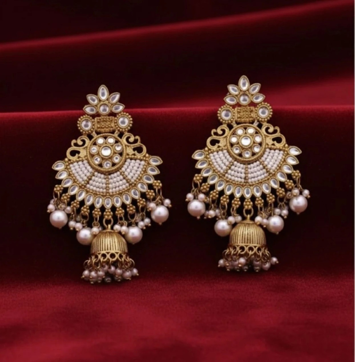 Image of Krishman GOLDEN EARRINGS Amethyst, Pearl Alloy Drops & Danglers, Jhumki Earring