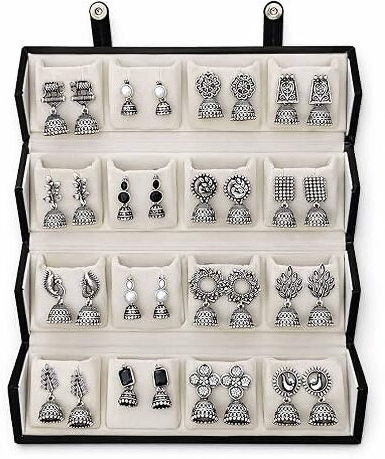 Mirakii 16 Pairs Oxidised Jhumka Earring Set - Image 2