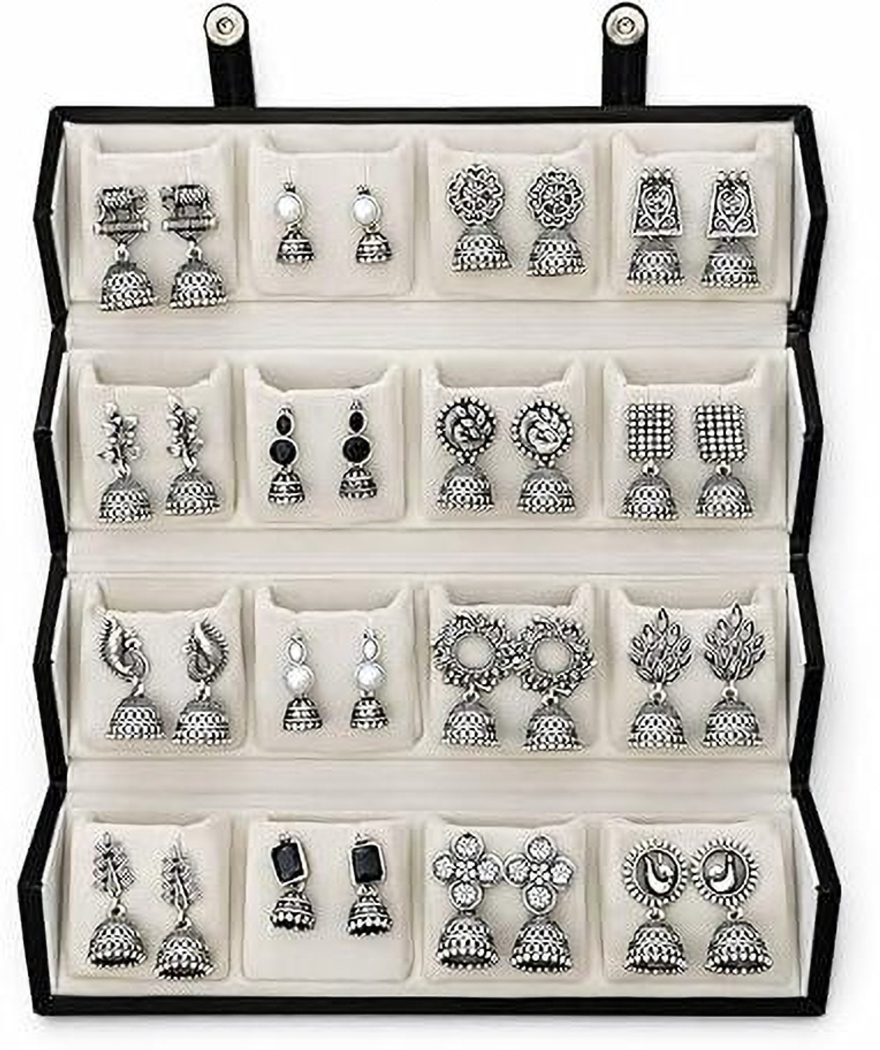 Image of Mirakii Jewels 16 Pairs Premium Oxidised Jhumka Earring Set with Premium Gift Box Alloy Earring Set, Jhumki Earring
