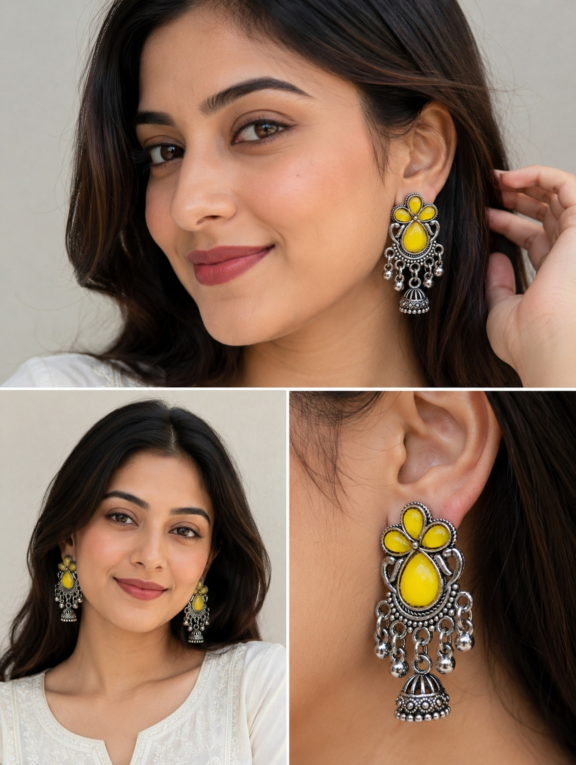 Image of KAYAANSH Oxidised Jhumka Earrings 4 Pair Combo for Women & Girls Alloy Stud Earring, Jhumki Earring