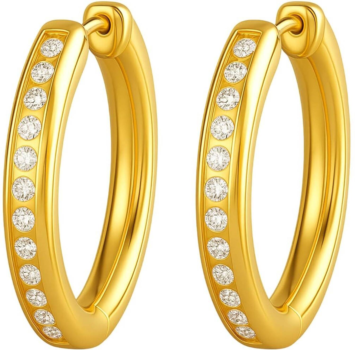 Bawree 18K-Gold-Plated Huggie Hoop Earrings Crystal Metal Stud Earring