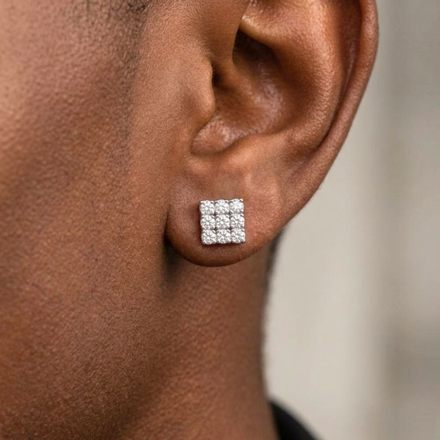 Image of Quickcart Shop Silver Tone Square Cubic Zirconia Stainless Steel Magnetic Earring