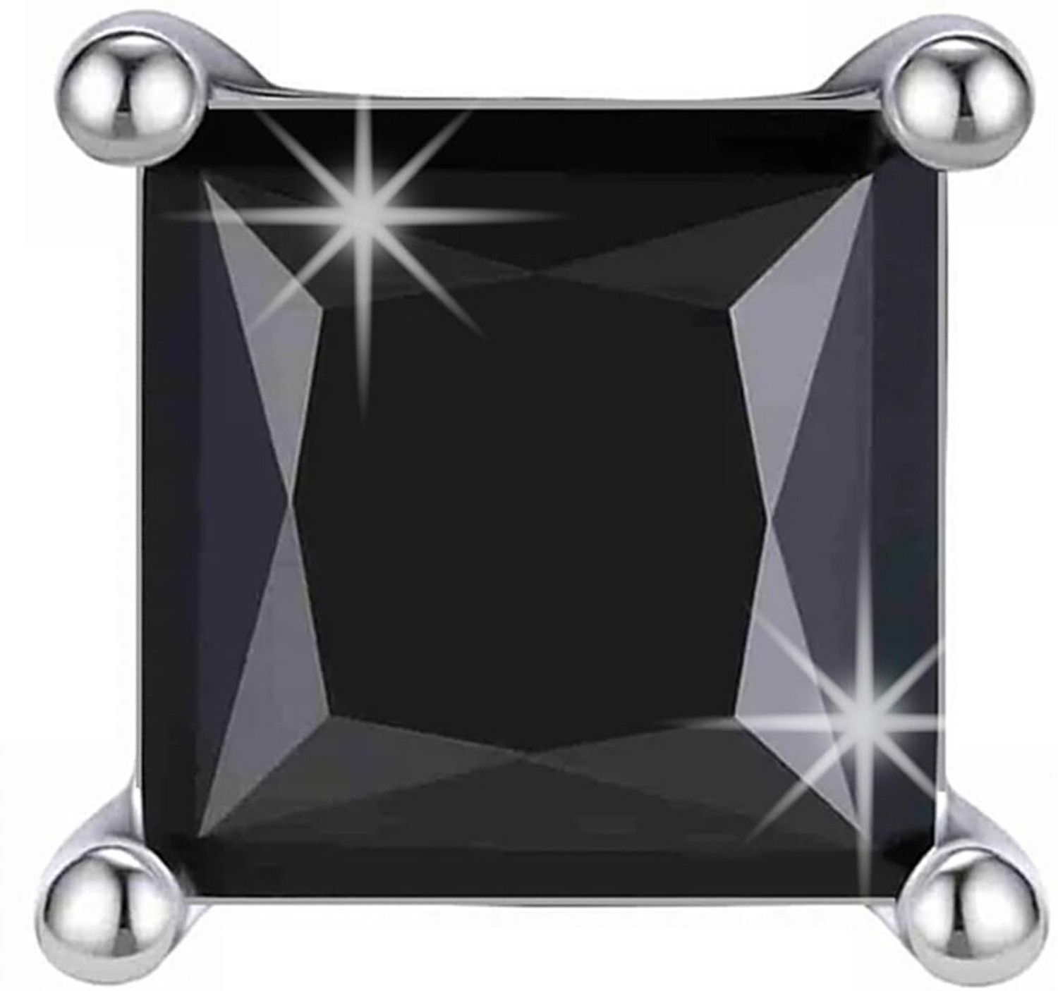Image of SIVYAA 3MM Men's 1 Pcs Black Square Solitaire Diamond Earrings|925 Silver|Gift Men Boy| Cubic Zirconia Sterling Silver Stud Earring, Earring Set