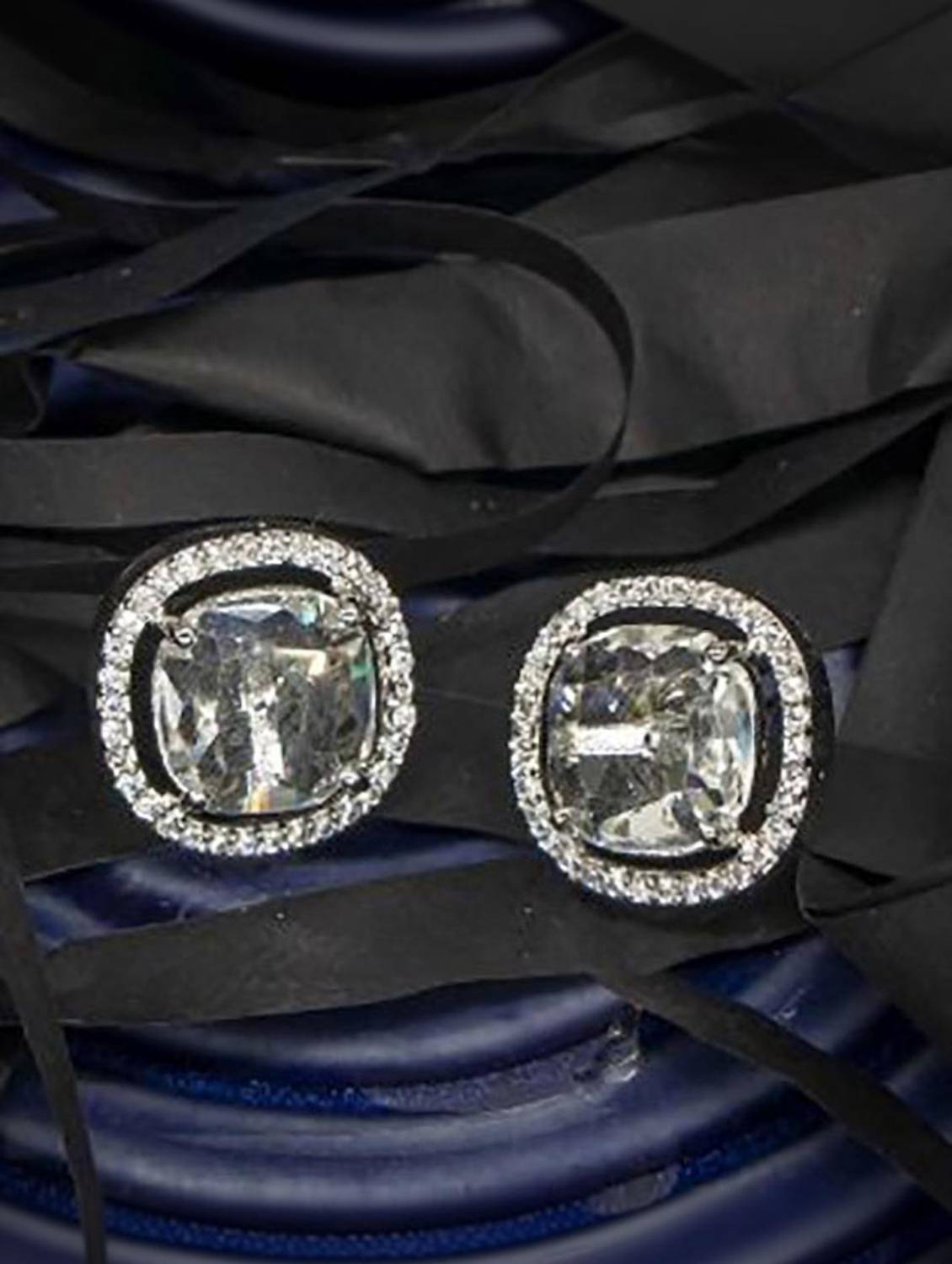 Aviate Brass AD Rhodium Plated Earings Tops With Hydro Colour CZ Stones Diamond Alloy Earring Set