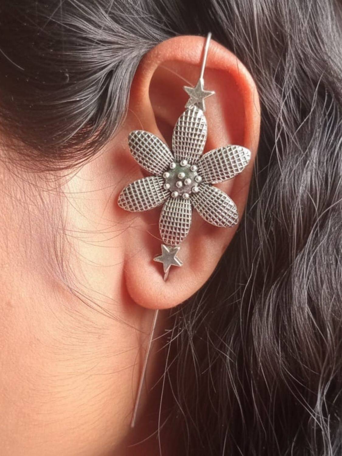 Aktrap Flower Five Oxidised Silver Ear Cuff Alloy Cuff Earring