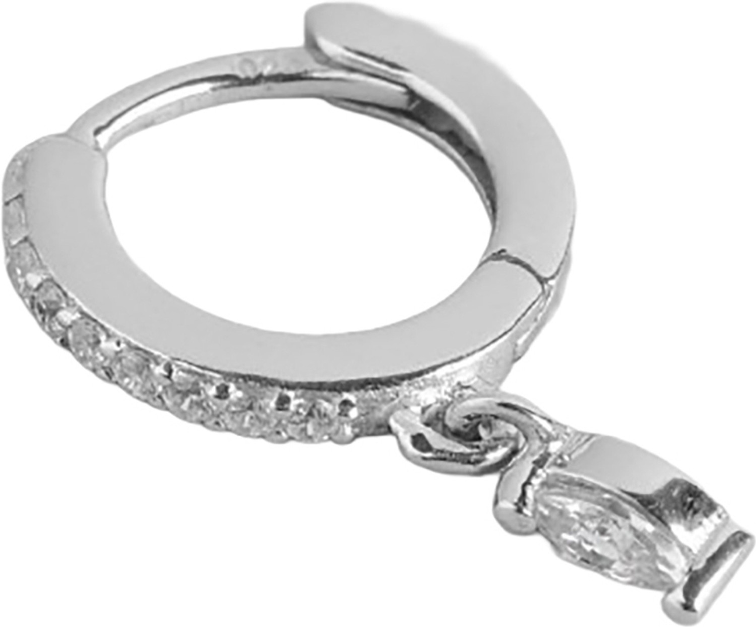 Image of CARLTON LONDON 925 Sterling Silver Rhodium Plated Dangling Solitaire Mini Hoop Earring Cubic Zirconia Sterling Silver Hoop Earring