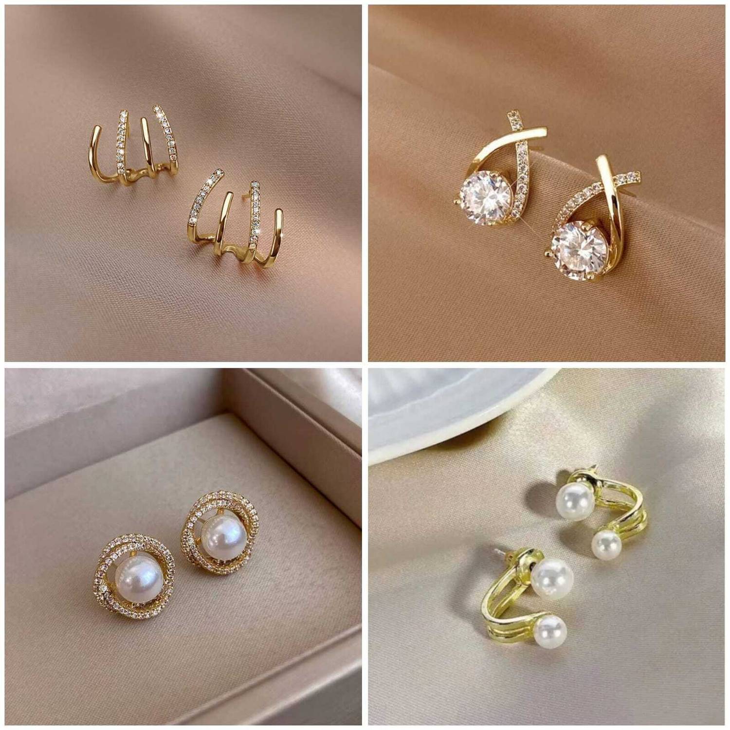 alamodey Designer Earrings Combo of 4 Pearl Stainless Steel Stud Earring