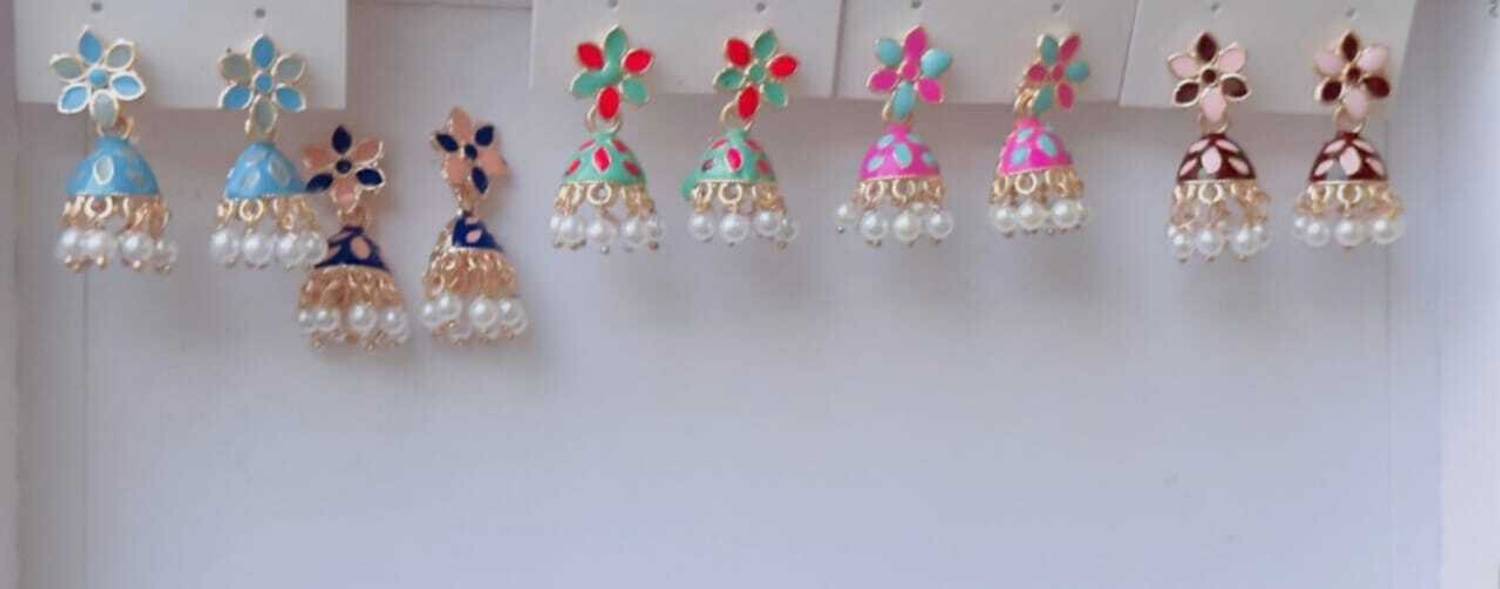 ANSHIKA ENTERPRISES Meenakari Small Jhumki Earrings Set | Combo of 5 Pair Earrings Pearl Pearl Alloy Jhumki Earring, Huggie Earring