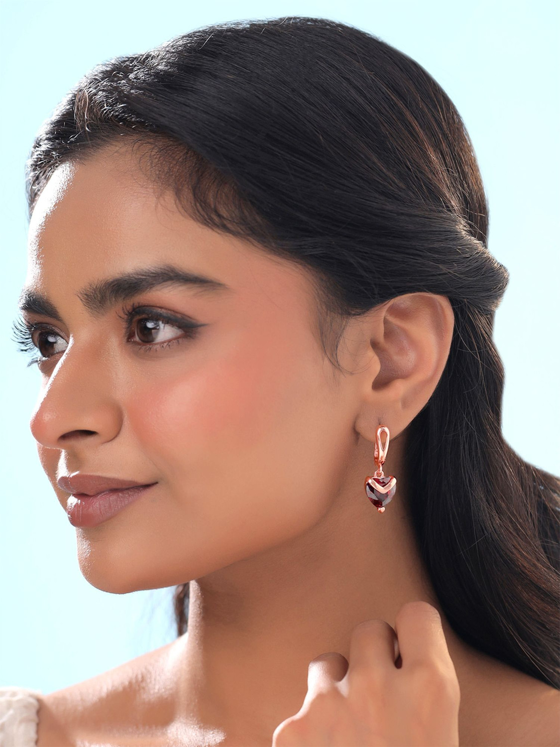 Image of YELLOW CHIMES Red Heart Austrian Crystal 18K Rose Gold Plated Brass Clip-on Earring