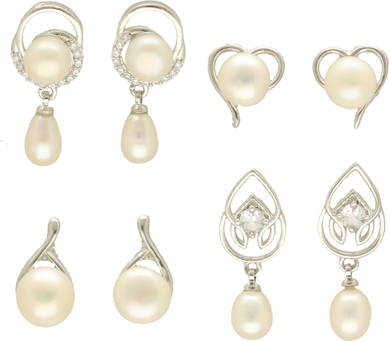 Image of Sri Jagdamba Pearls Girik Pearl Earrings Pack 4 Pearl Alloy Drops & Danglers