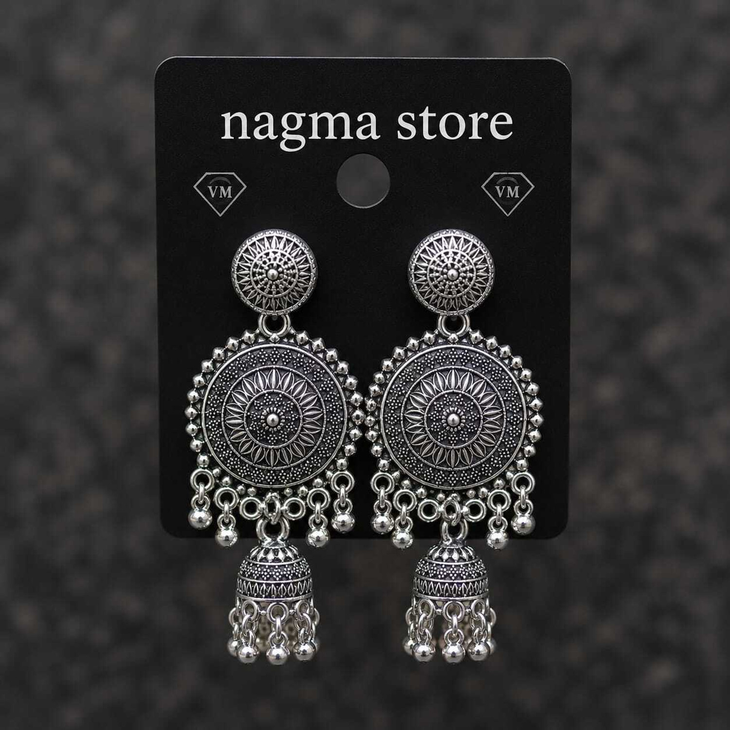 Image of nagma store Pack Of 6 Oxidised Silver Jhumka Earrings Alloy Cuff Earring, Drops & Danglers, Earring Set, Hoop Earring, Huggie Earring, Jhumki Earring