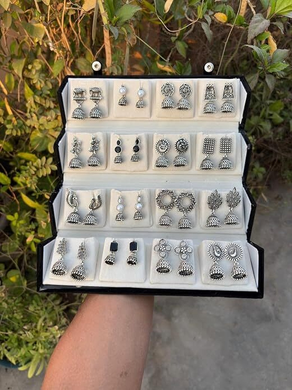 Image of Mirakii Jewels 16 Pairs Premium Oxidised Jhumka Earring Set with Premium Gift Box Alloy Earring Set, Jhumki Earring