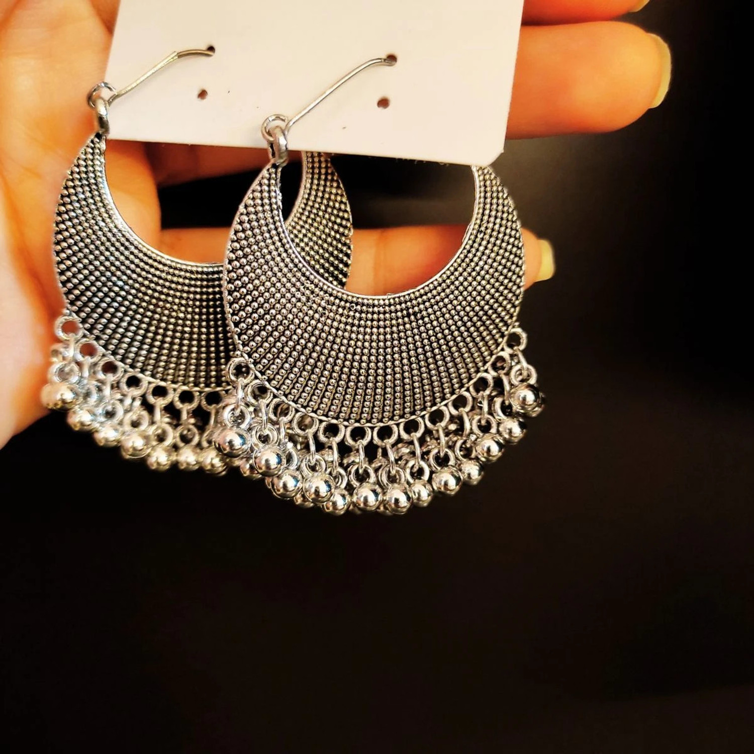Image of MM Jewels Silver Oxidised Ghungroo Earrings for birthday gift, wedding ,rakhi gift Brass Chandbali Earring, Hoop Earring, Earring Set, Jhumki Earring
