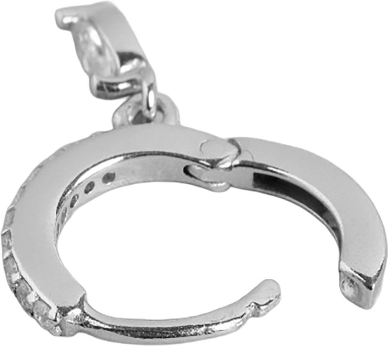 Image of CARLTON LONDON 925 Sterling Silver Rhodium Plated Dangling Solitaire Mini Hoop Earring Cubic Zirconia Sterling Silver Hoop Earring