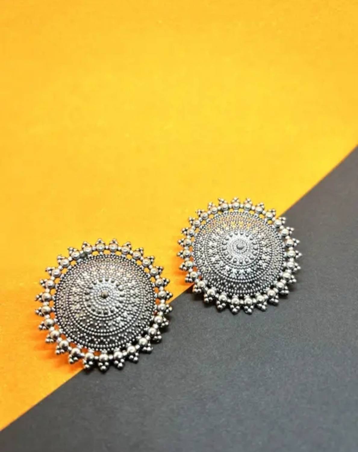 ALISS Mandal Round Tops Stud Brass Earring Brass Stud Earring