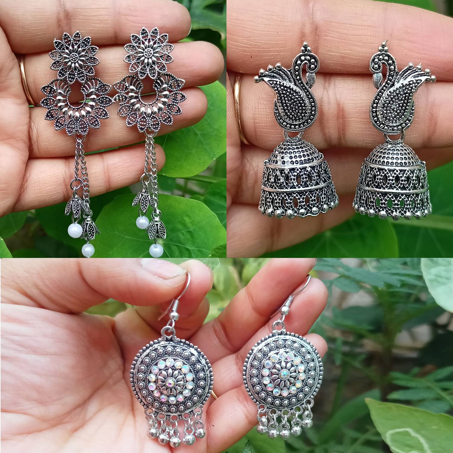 Aadvik Collections Traditional Oxidized Earings Pack of 3 Jhumki Earring For Women & Girls Alloy Jhumki Earring