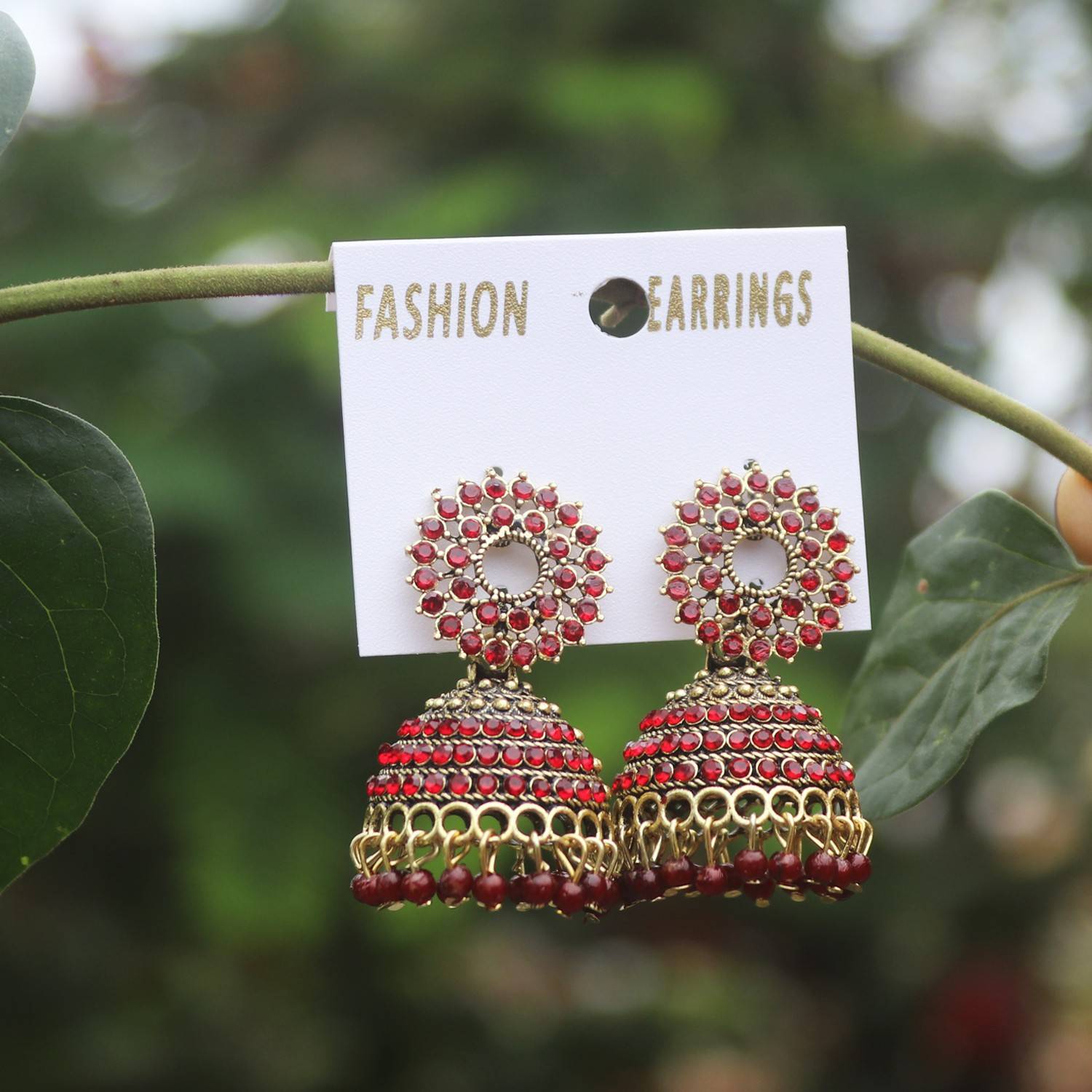 Aarohi Bollywood Inspired Maroon Crystal Traditional Jhumki earings for Women & Girls Alloy Jhumki Earring